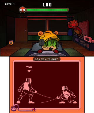 In the “Sneaky Gamer” mode, you play microgames while watching out for your mom. If she comes into the room, you have to hold the L and R buttons to pretend to sleep.
